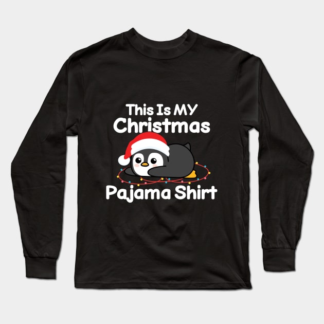 This Is My Christmas Pajama Funny Penguin Christmas Lights Gift Long Sleeve T-Shirt by GIFTEE21